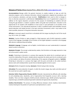Glossary on Reading Disability - Allison J. Gunne, Ph.D. Educational