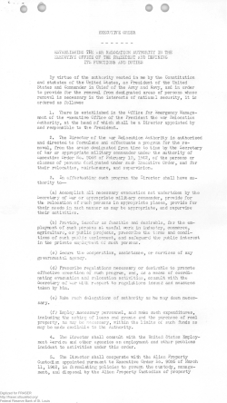 Executive Order Establishing the War Relocation Authority in the