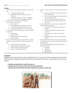 Classwork: Imagine you are a Peninsulares, Creole or Native