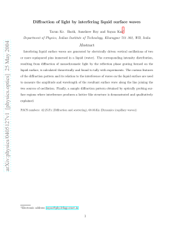 Diffraction of light by interfering liquid surface waves