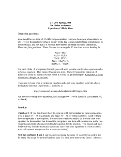 CH 204 Spring 2008 Dr. Brian Anderson Experiment 3 Help Sheet