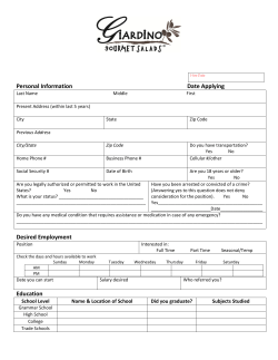Personal Information Date Applying Desired Employment Education