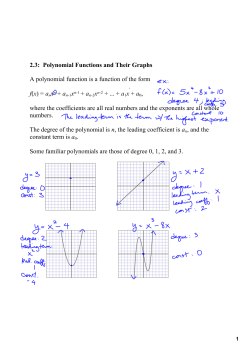 2.3: Polynomial Functions and Their Graphs A polynomial function is