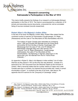 Research concerning Kahnawake`s Participation in the War of 1812