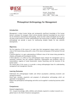 Anthropology and Ethics (6 ECTS)