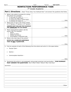 NONFICTION PERFORMANCE TASK
