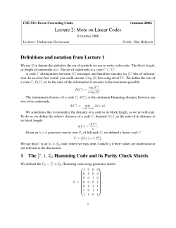Lecture 2: More on Linear Codes Definitions and notation from
