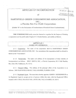 ARTICLES OF INCORPORATION HARTSFIELD GREEN