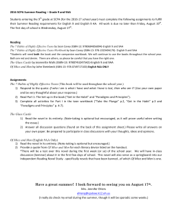 Freshmen Summer Reading - School for Creative and Performing Arts