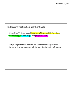 (3.3) Logarithmic Functions and Their Graphs Objective: To learn