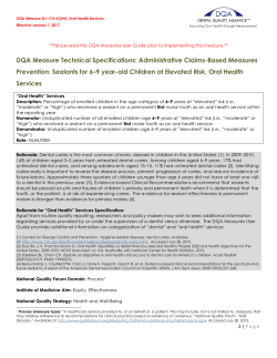 2017 Oral Health Services: Sealants 6-9 Years