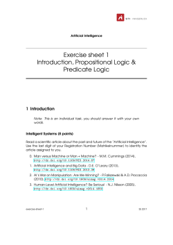Exercise sheet 1 Introduction, Propositional Logic
