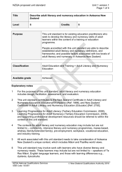 NZQA proposed unit standard Unit 1 version 1 Page 1 of 4 Title