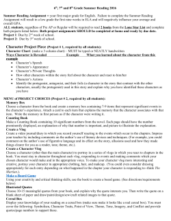BMS Summer Reading 6,7,8 Grades