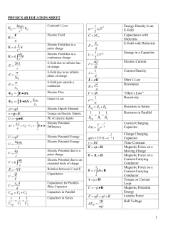 Physics 4B Equation Sheet