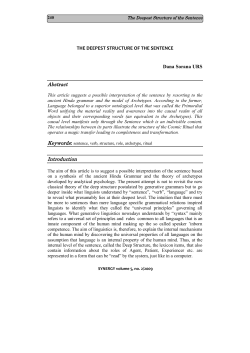 Urs, D.S. The Deepest Structure of the Sentence