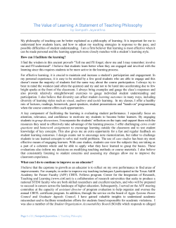 The Value of Learning: A Statement of Teaching Philosophy