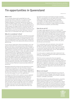 Tin opportunities in Queensland - Department of Natural Resources