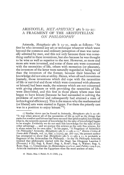 ARISTOTLE, METAPHYSICS 981 b 13