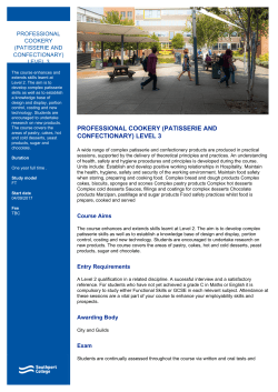 PROFESSIONAL COOKERY (PATISSERIE AND CONFECTIONARY