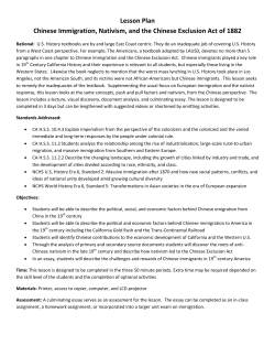 Lesson Plan Chinese Immigration, Nativism, and the Chinese