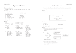 Expansion of brackets Factorisation &ndash; 1