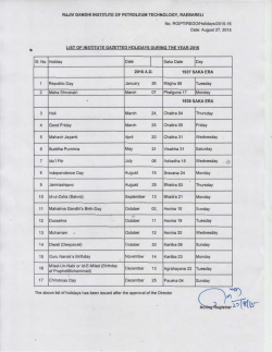 List of Holidays 2016 - Rajiv Gandhi Institute of Petroleum Technology