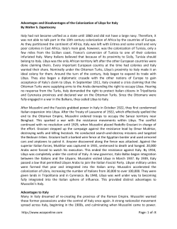 Advantages and Disadvantages of Italy`s Colonization of Libya