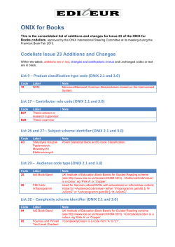 ONIX Codelists Issue 23 Changes for Release 2.1 and 3.0