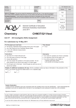 A-level Chemistry Written Test Unit 3T (Q11) - ISA June 2011