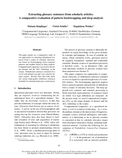 Extracting glossary sentences from scholarly articles: A comparative
