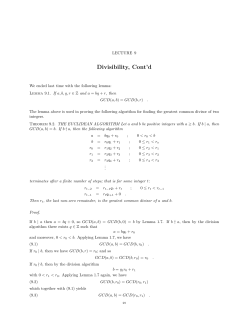Lecture 9: Divisibility, Cont`d