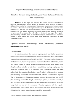 1 Cognitive Phenomenology, Access to Contents, and