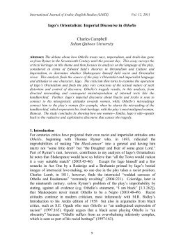Iago`s Orientalism: Imperial Discourse in Othello Charles Campbell