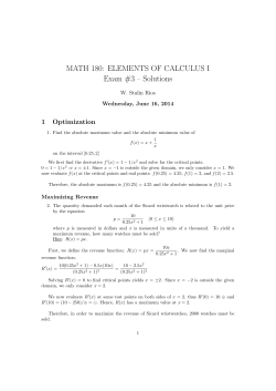 MATH 180: ELEMENTS OF CALCULUS I Exam #3 &ndash; Solutions