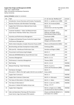 SC Design and Management Lecture Schedule Fall 2016