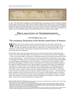 Declaration of Independence, In Congress, July 4, 1776