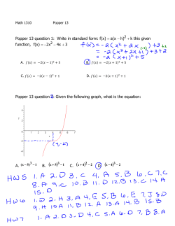 Popper 13 question 1: Write in standard form: f(x) = a(x