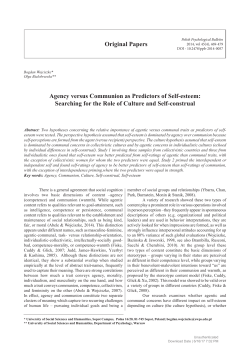 Agency versus Communion as Predictors of Self