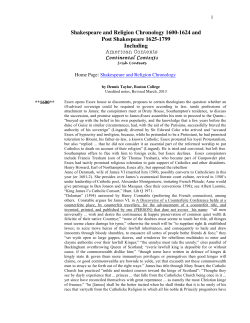 Shakespeare and Religion Chronology 1600