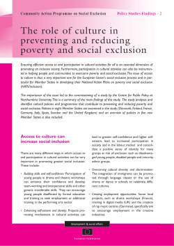 The role of culture in preventing and reducing poverty and social