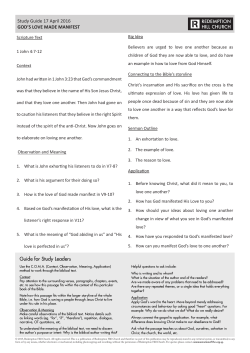 Study Guide 17 April 2016 GOD`S LOVE MADE MANIFEST Guide