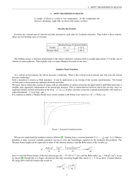 I MOTT TRANSITION IN SILICON A sample of silicon is cooled to