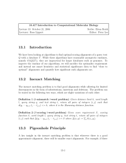 13.1 Introduction 13.2 Inexact Matching 13.3 Pigeonhole Principle