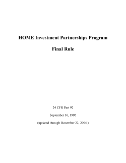 HOME Investment Partnerships Program Final Rule