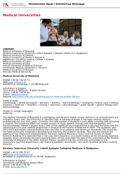 Medical Universities - Ministerstwo Nauki i Szkolnictwa Wyższego