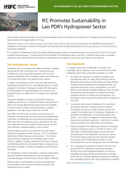 IFC Promotes Sustainability in Lao PDR`s Hydropower Sector