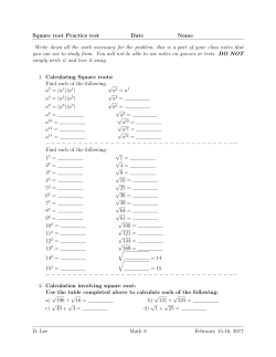 Square root Practice test Date Name Write down all the work