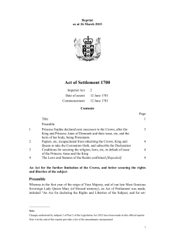 Act of Settlement 1700 - New Zealand Legislation