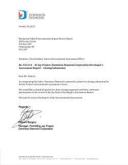 Re: EA1314‐01 Jay Project, Dominion Diamond Corporation